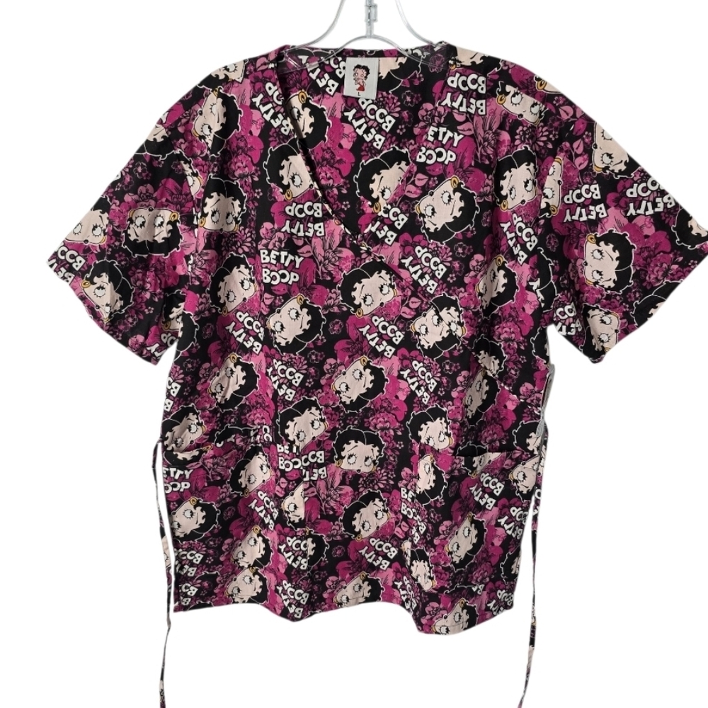 Betty Boop Pink and Black Scrub Top Size L *